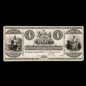 Canada, Bank of British North America, 4 dollars : 1 mars 1854