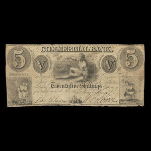 Canada, Commercial Bank (Brockville), 5 dollars : 3 novembre 1836