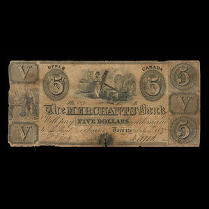 Canada, Merchants Bank (The), 5 dollars : 4 juillet 1837