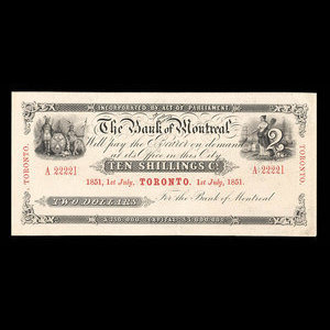 Canada, Banque de Montréal, 2 dollars : 1 juillet 1851
