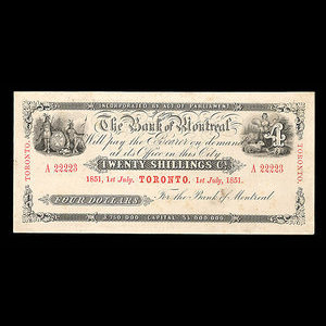 Canada, Banque de Montréal, 4 dollars : 1 juillet 1851