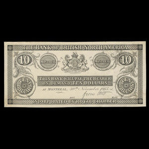 Canada, Bank of British North America, 10 dollars : 30 novembre 1865
