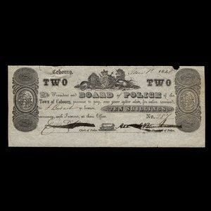 Canada, Cobourg Board of Police, 2 dollars : 12 juin 1848