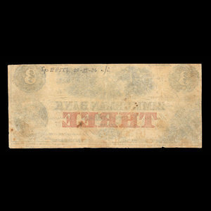 Canada, Zimmerman Bank, 3 dollars : décembre 1856