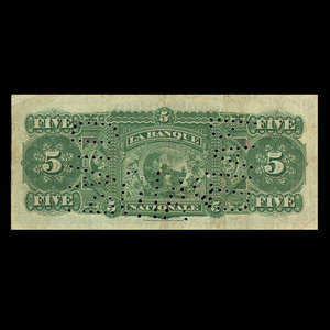 Canada, La Banque Nationale, 5 dollars : 2 janvier 1891