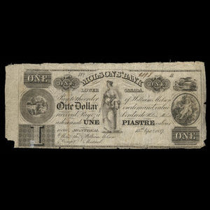 Canada, Molsons Bank, 1 dollar : 15 septembre 1837