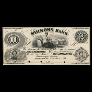 Canada, Molsons Bank, 2 piastres : 1 octobre 1855