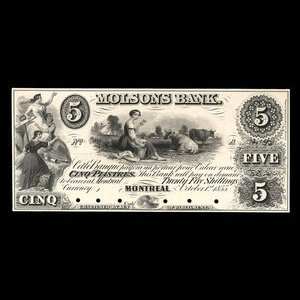 Canada, Molsons Bank, 5 piastres : 1 octobre 1855