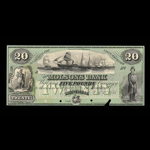 Canada, Molsons Bank, 20 dollars : 1 octobre 1855