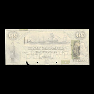Canada, Molsons Bank, 20 dollars : 1 octobre 1855
