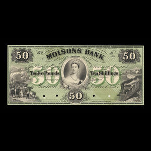 Canada, Molsons Bank, 50 dollars : 1 octobre 1855