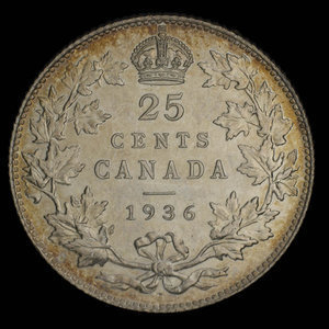 Canada, Georges V, 25 cents : 1936
