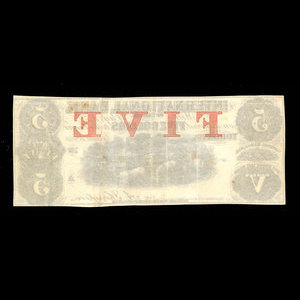 Canada, International Bank of Canada, 5 dollars : 15 septembre 1858