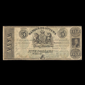 Canada, Banque de Ottawa, 5 dollars : 1838