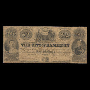 Canada, Ville d'Hamilton, 2 dollars : 1 avril 1856