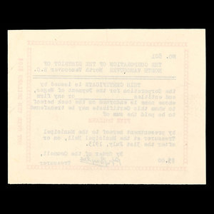 Canada, Corporation of the District of North Vancouver, 5 dollars : 31 juillet 1913