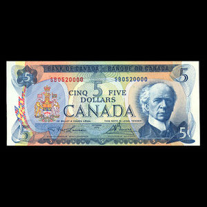 Canada, Banque du Canada, 5 dollars : 1972