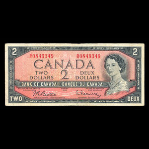 Canada, Banque du Canada, 2 dollars : 1954