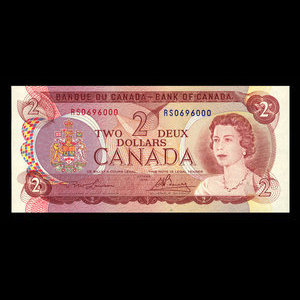 Canada, Banque du Canada, 2 dollars : 1974