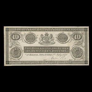 Canada, Bank of British North America, 10 dollars : 1 juillet 1870