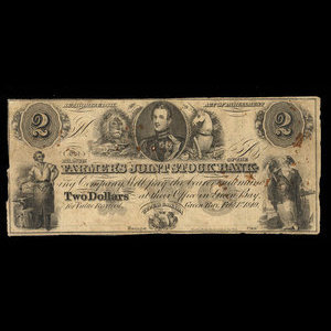 Canada, Farmer's Joint Stock Banking Co., 2 dollars : 1 février 1849