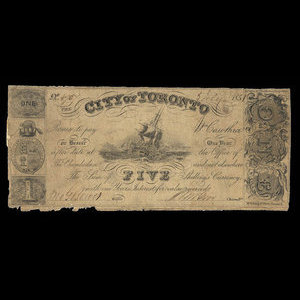 Canada, Ville de Toronto (Ontario), 1 dollar : 5 juillet 1851