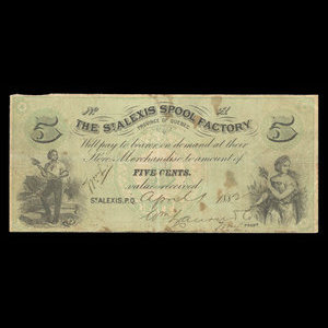 Canada, St. Alexis Spool Factory, 5 cents : 1 avril 1882