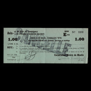 Canada, Corporation Rivière-du-Moulin, 1 dollar : 17 mars 1934