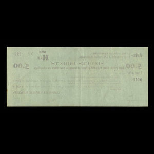 Canada, Corporation Rivière-du-Moulin, 5 dollars : 31 mars 1934