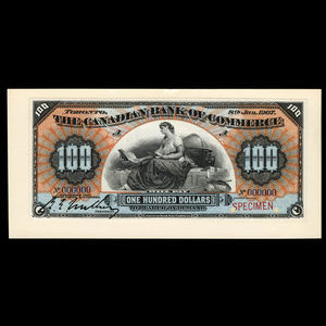 Canada, Canadian Bank of Commerce, 100 dollars : 8 janvier 1907