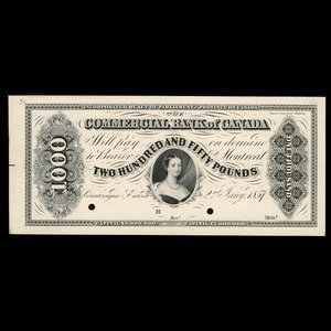 Canada, Commercial Bank of Canada, 1,000 dollars : 2 janvier 1857
