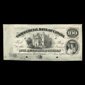 Canada, Commercial Bank of Canada, 100 dollars : 2 janvier 1862