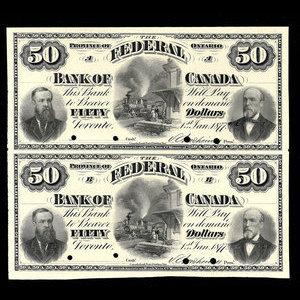 Canada, Federal Bank of Canada, 50 dollars : 1 janvier 1877
