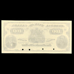 Canada, Federal Bank of Canada, 100 dollars : 1 septembre 1882