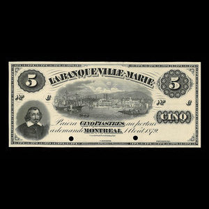 Canada, Banque Ville-Marie, 5 dollars : 1 août 1879