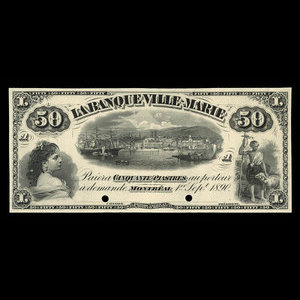 Canada, Banque Ville-Marie, 50 dollars : 1 septembre 1890