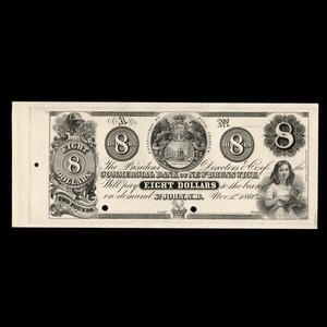 Canada, Commercial Bank of New Brunswick, 8 dollars : 1 novembre 1860