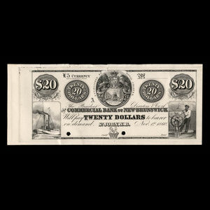 Canada, Commercial Bank of New Brunswick, 20 dollars : 1 novembre 1860