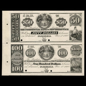 Canada, Commercial Bank of New Brunswick, 50 dollars : 1 novembre 1860
