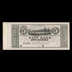 Canada, City Bank (Saint John), 5 livres(anglaise) : 1839