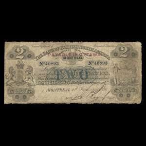 Canada, Bank of British North America, 2 dollars : 1 janvier 1856