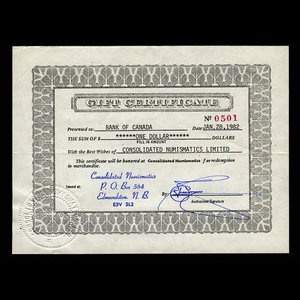 Canada, Consolidated Numismatics Limited, 1 dollar : 28 janvier 1982