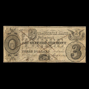 Canada, Phenix Bank, 3 dollars : 2 juillet 1840