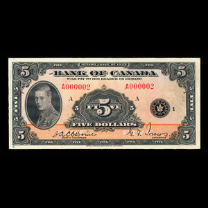 Canada, Banque du Canada, 5 dollars : 1935