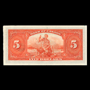 Canada, Banque du Canada, 5 dollars : 1935