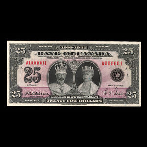 Canada, Banque du Canada, 25 dollars : 6 mai 1935