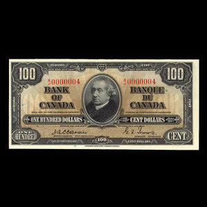 Canada, Banque du Canada, 100 dollars : 2 janvier 1937