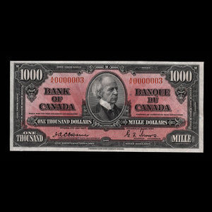 Canada, Banque du Canada, 1,000 dollars : 2 janvier 1937