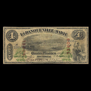 Canada, Banque Ville-Marie, 4 dollars : 2 janvier 1873