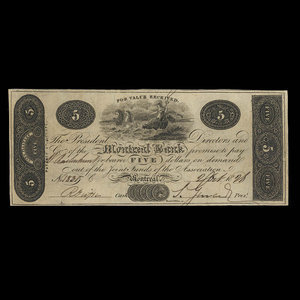 Canada, Montreal Bank, 5 dollars : 2 mai 1821